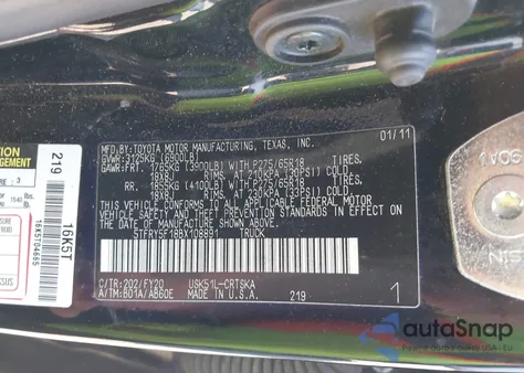 2011 Toyota Tundra Grade 5.7L V8 from USA, damaged, VIN 5TFRY5F18BX108891